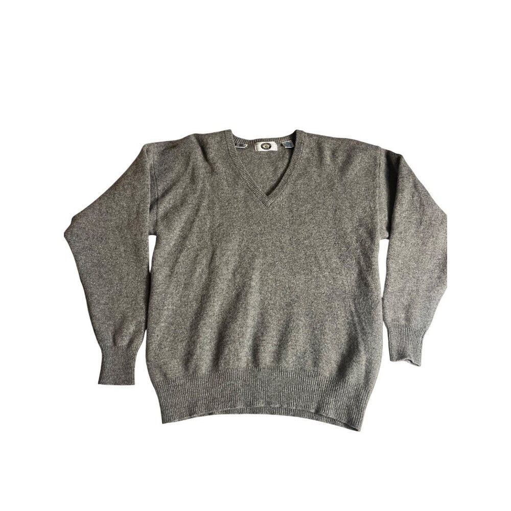 Vintage Harbour Club Mens L Gray 100% Lambswool V-Neck ribbed detail  Sweater